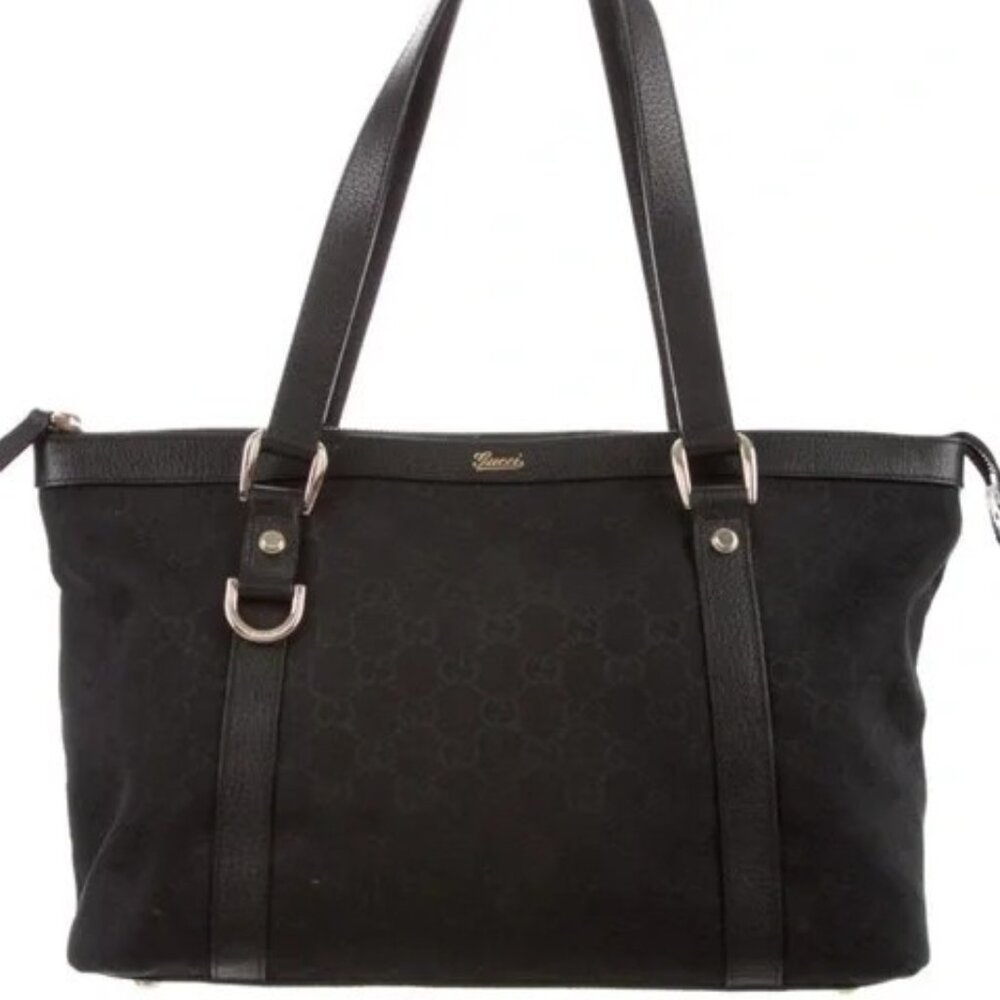 Authentic Gucci Abbey Canvas Tote GG Black